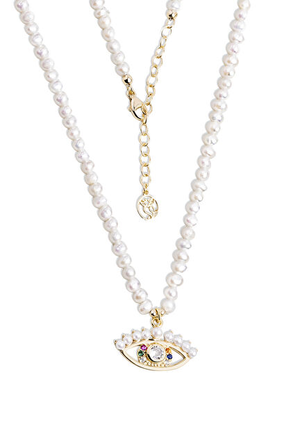 Mystic Eye 18K Yellow Gold Plated Silver Pearl Women's Necklace