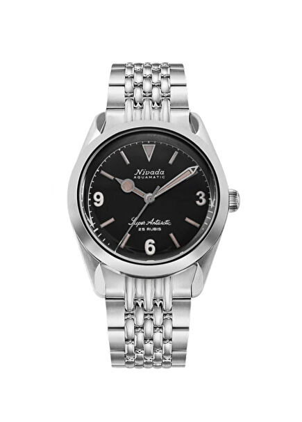 Grenchen Super Antarctic 3.6.9 Black Vintage Metalik Gri Çelik Erkek Kol Saati