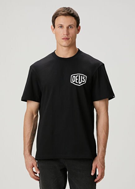 Siyah Logo Baskılı Organik Pamuk T-shirt