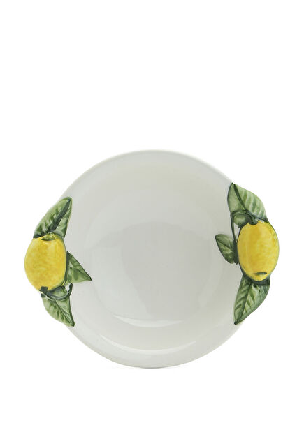 Beyaz Limon Kabartmalı Porselen Kase