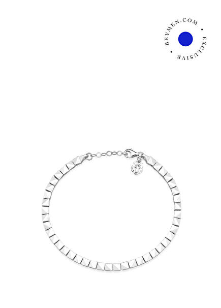 Kaplan Charm Shield Beyaz Altın Kaplama 925 Ayar Gümüş Erkek Bileklik