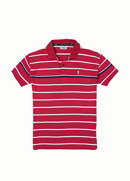 Striped Red Polo Neck Short Sleeve Men's T-shirt