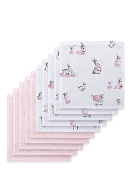%100 Pamuk Bebe Lapin Rose & Innocent Pink 10`lu Müslin Bebek Ağız Bezi Paketi