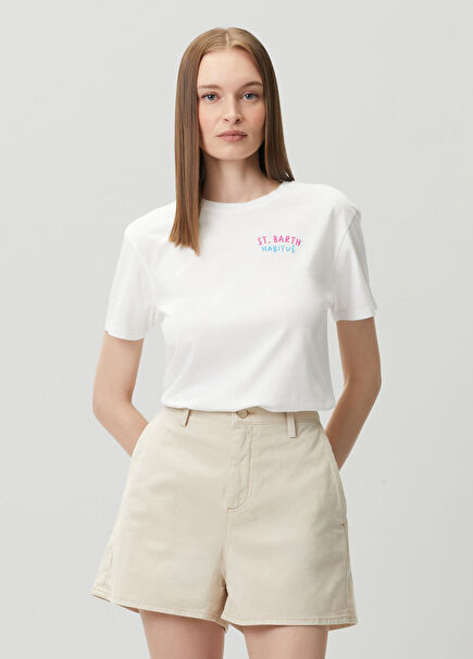 Emilie Beyaz Nakışlı T-shirt
