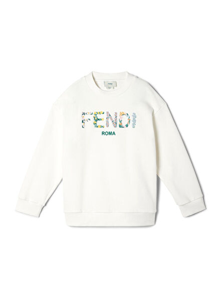 Beyaz Logo Nakışlı Kız Çocuk Sweatshirt