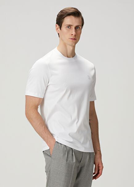 White Logo Embroidered T-Shirt