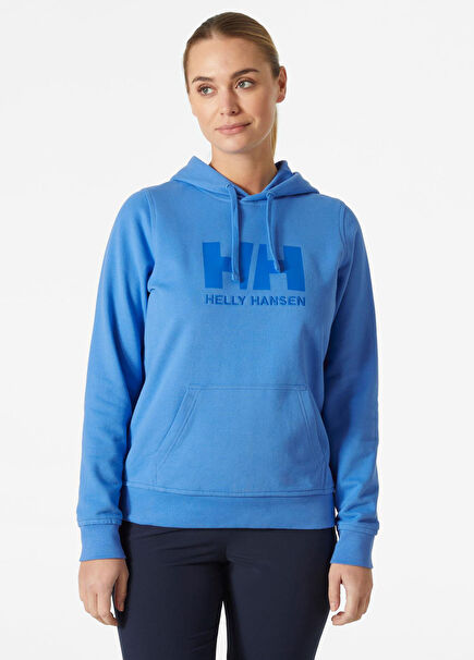 Logo Baskılı Ultra Blue Kapüşonlu Kadın Sweatshirt