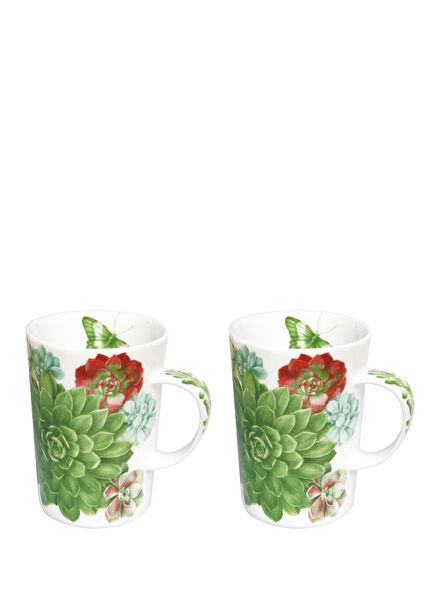 Taitu Desert Rose Beyaz Desenli Beyaz Fine Bone Porselen 2'li Kupa Seti