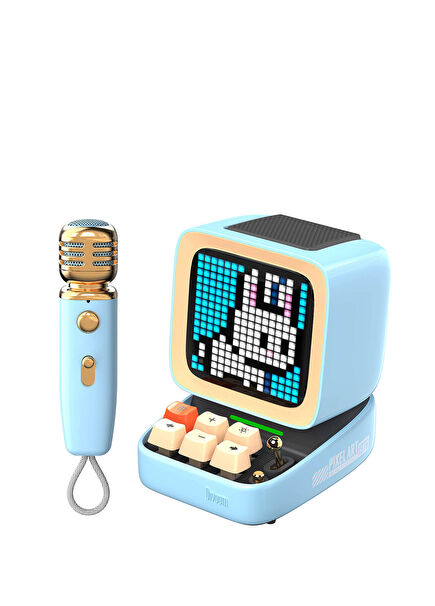 Ditoo-Mic Bluetooth Speaker with Blue Karaoke Microphone with Adaptive Pixel Display