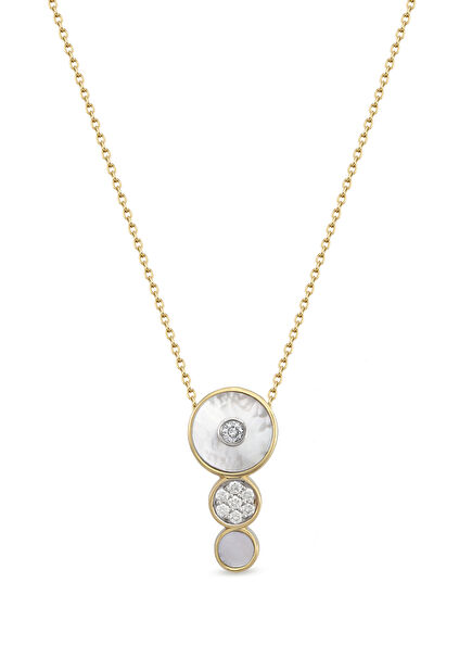 Circular Space Pearl Taşlı 14 Ayar Altın Kadın Kolye