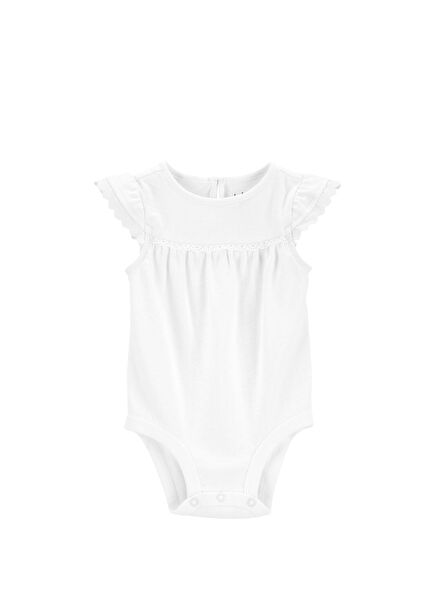 Beyaz Pamuklu Çıtçıtlı Kız Bebek Zıbın