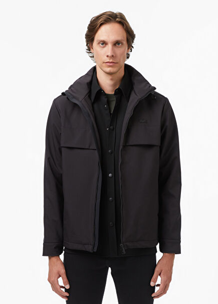 Black Hooded Men's Raincoat