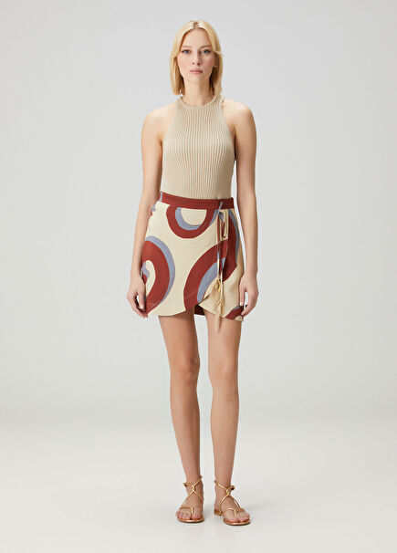 Kyra Sabra Beige Patterned Mini Skirt