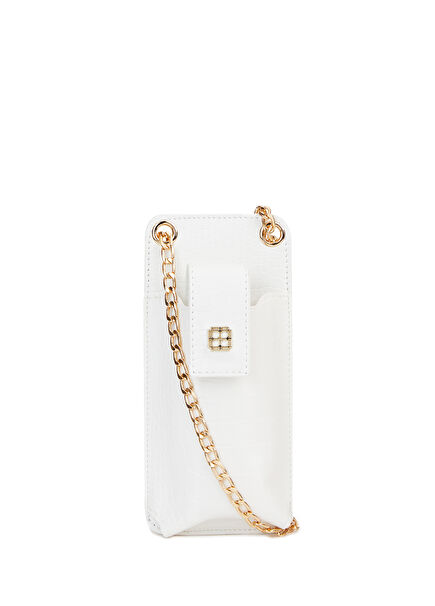 Beyaz Krokodil Dokulu Kadın Omuz Çantası