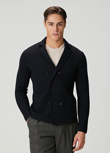 Lacivert Yün Kruvaze Triko Hırka