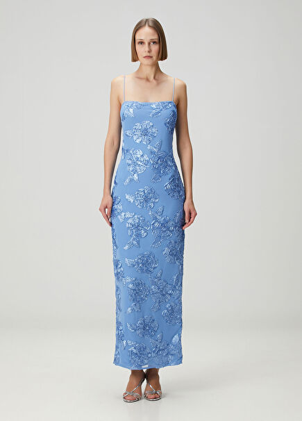 Blue Floral Maxi Evening Dress
