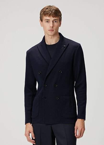 Lacivert Kruvaze Yün Ceket