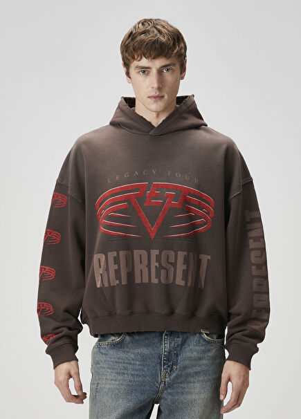 Kahverengi Kapüşonlu Logo Baskılı Sweatshirt