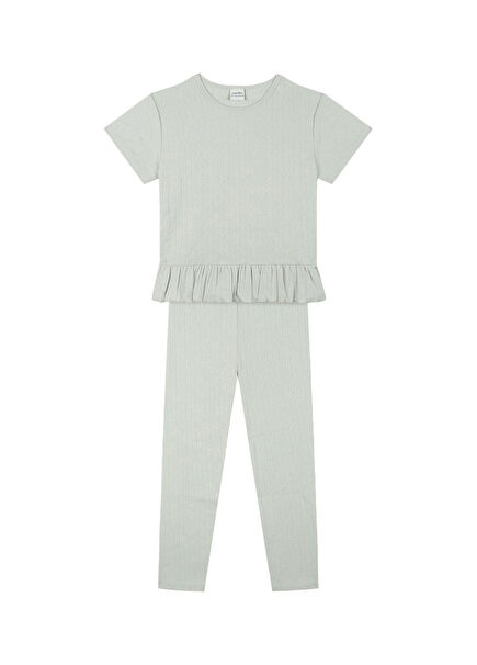 Mint Jakar Desenli Kısa Kollu Kız Çocuk Pijama Takımı