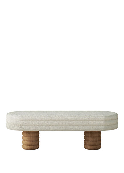 Play Ecru Fabric Wooden Leg Bench