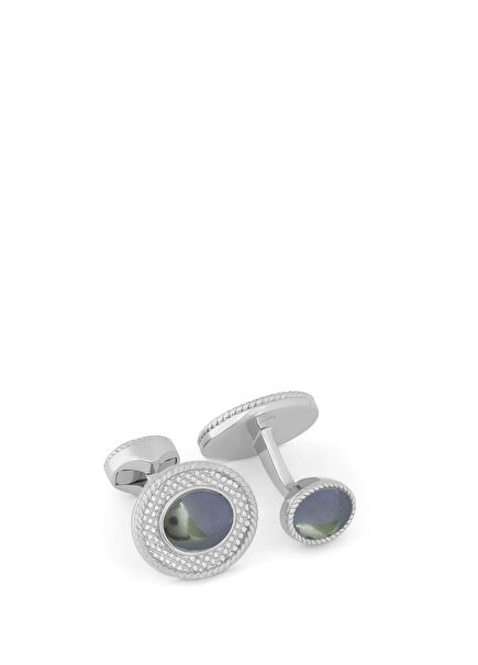 Gri Yuvarlak Formlu Rodyum Kaplama Kol Düğmesi