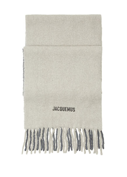 Grey Logo Jacquard Women's Wool Scarf