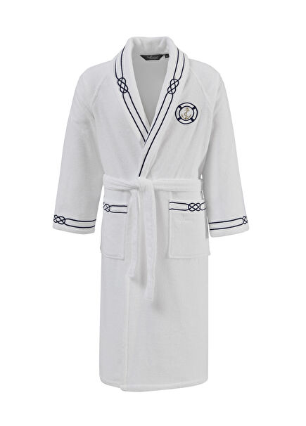 Marine Man Beyaz Pamuklu Erkek Bornoz