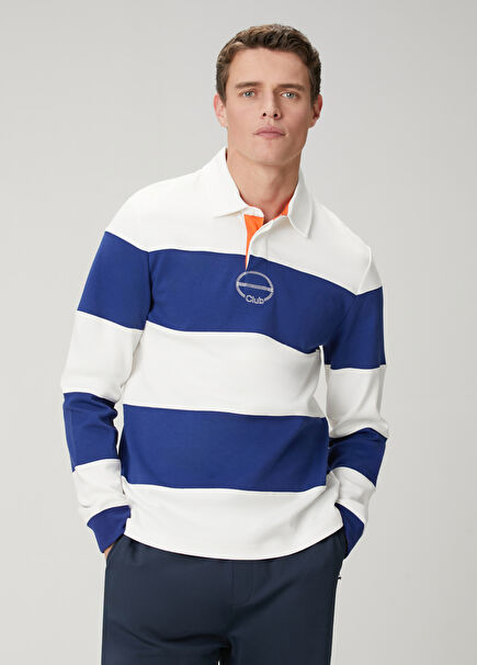 Comfort Fit White Cobalt Polo Sweatshirt