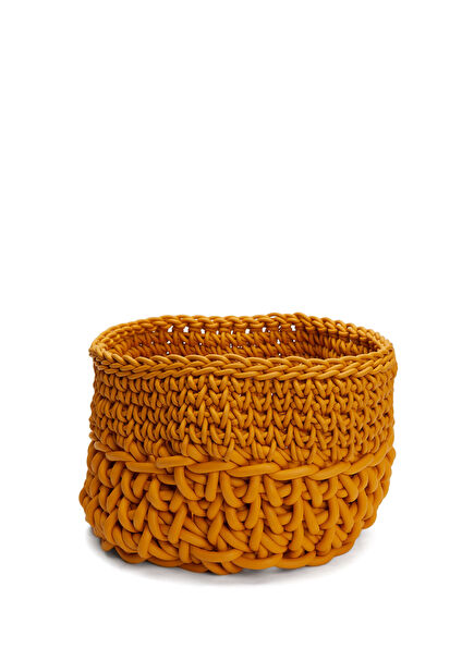 Cilindro Turuncu Örgü Dokulu Sepet