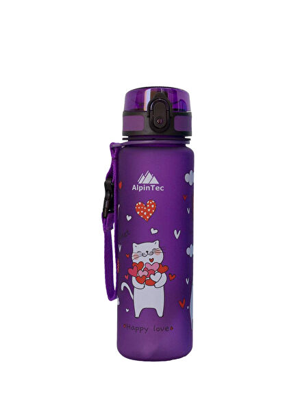 Purple Cat Patterned Tritan Children's Waterer & Flask 500 ml