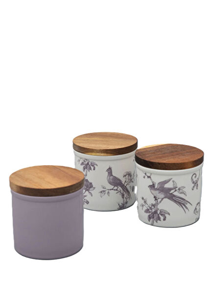 Monplaisir Small Size Porcelain Jar Set with Wooden Lids