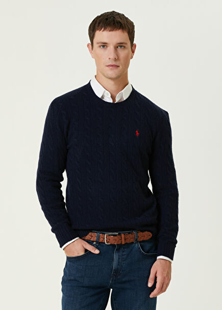 Navy Blue Hair Braided Wool Knitwear