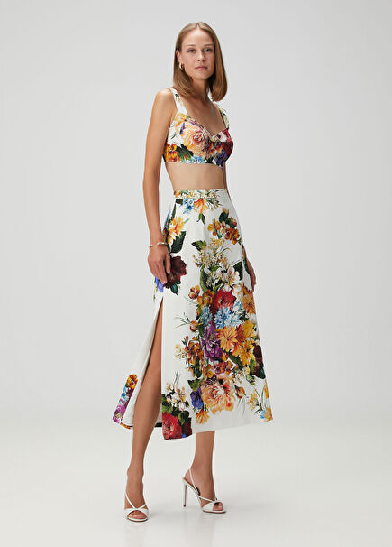 White Floral Midi Skirt