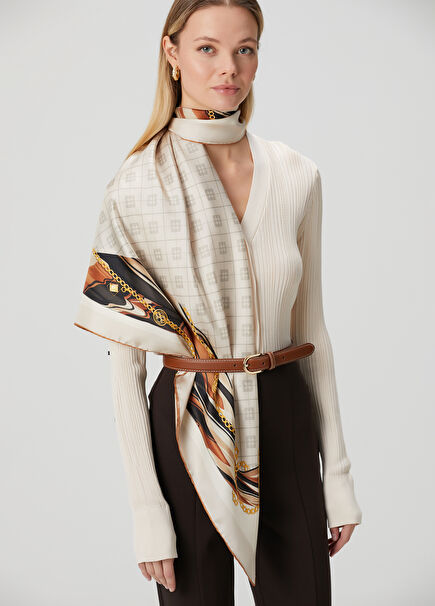 Brown Monogram Patterned Silk Scarf