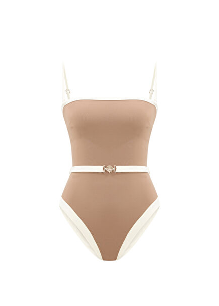 Lunasea French Beige Bia Logo Belted Strapless Strapless Strapless Women's Swimsuit