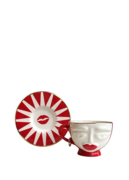 Rukiye Double Kiss Kırmızı Çay Fincanı
