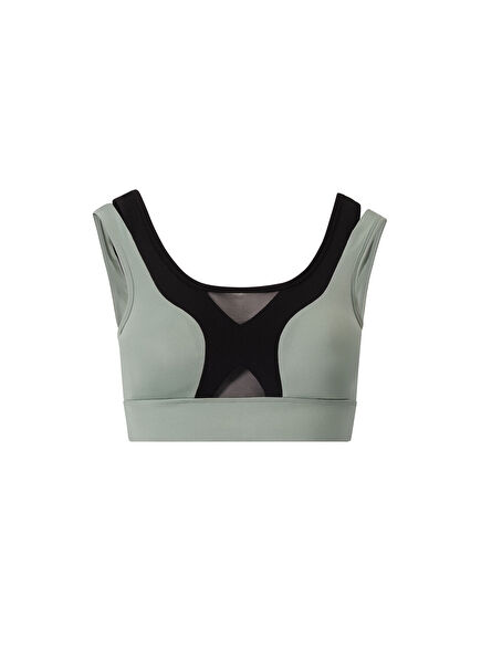 Yeşil Tül Detaylı Kadın Spor Sütyeni
