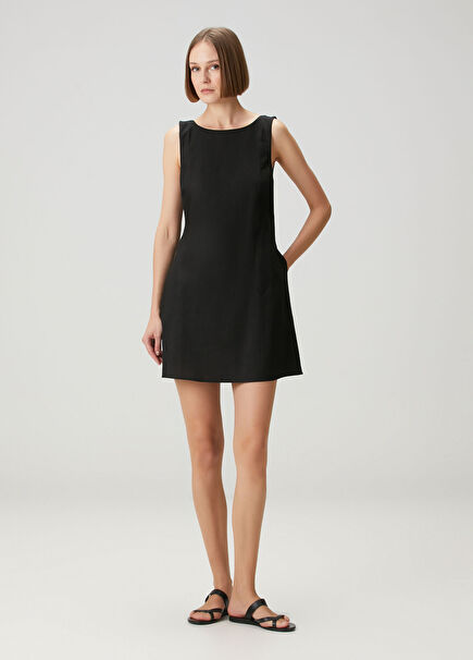 Black Mini Linen Pla Dress