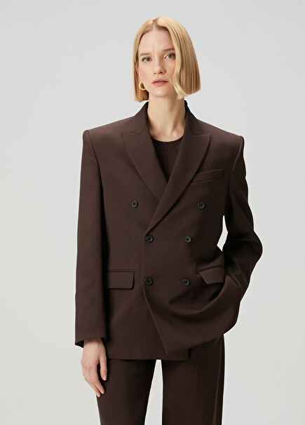 Brown Double-Breasted Wool Blazer