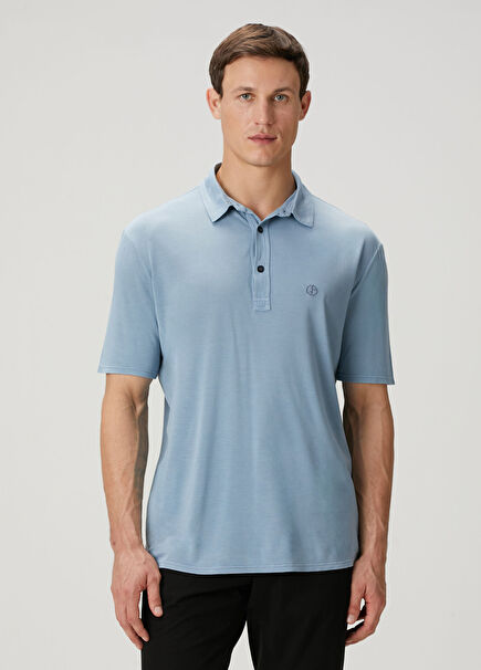 Blue Short Sleeve Silk Polo Sweater