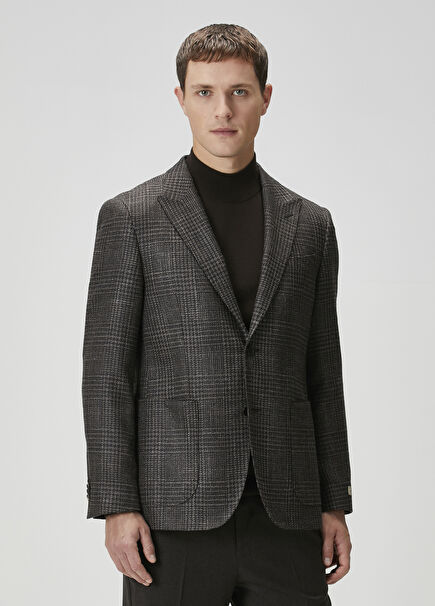 Drop 7 Kahverengi Ekose Desenli Yün Ceket