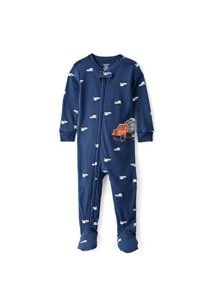 Navy Blue Patterned Long Sleeve Baby Boy Sleeping Bag