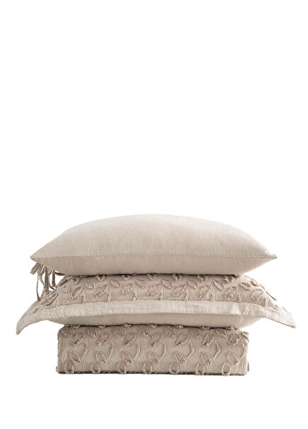 Anka Bej Organik Pamuk Müslin Brodeli Çift Kişilik Nevresim Takımı 200 x 220 cm