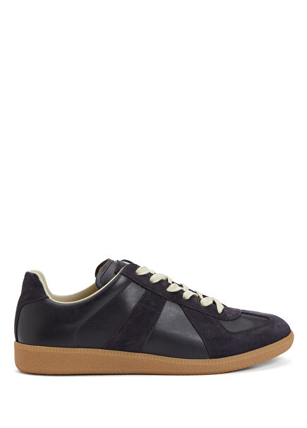 Replica Black Navy Blue Men's Leather Sneakers
