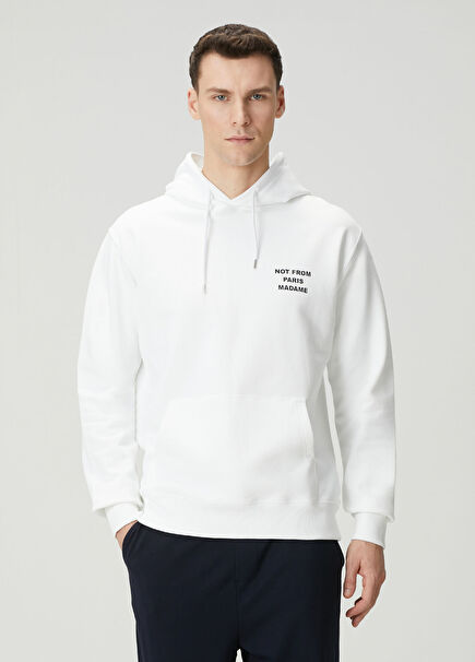 Beyaz Kapüşonlu Sweatshirt