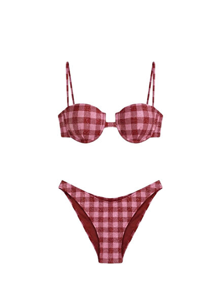 Velvet Kiss Pembe Pötikareli Kaplı Askılı Kadın Bikini Takımı