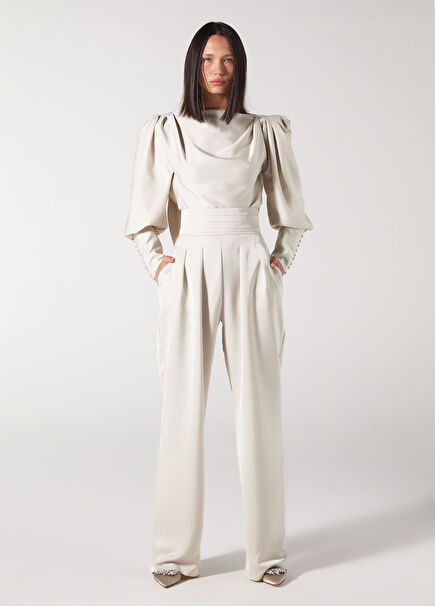 Mbç Beige Padded Long Sleeve Women's Blouse