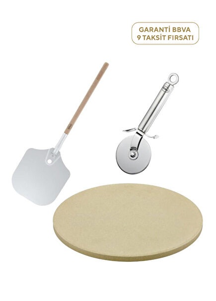 Paslanmaz Çelik Metalik Gri 3 Parça Barbekü Pizza Seti