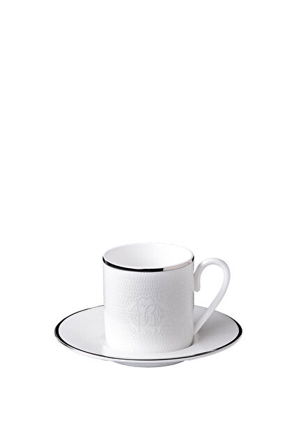 Lizzard Platin Yılan Derisi Desenli Porselen Türk Kahvesi Fincan ve Tabağı