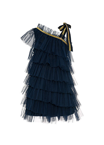 Lacivert Kız Çocuk Tül Elbise